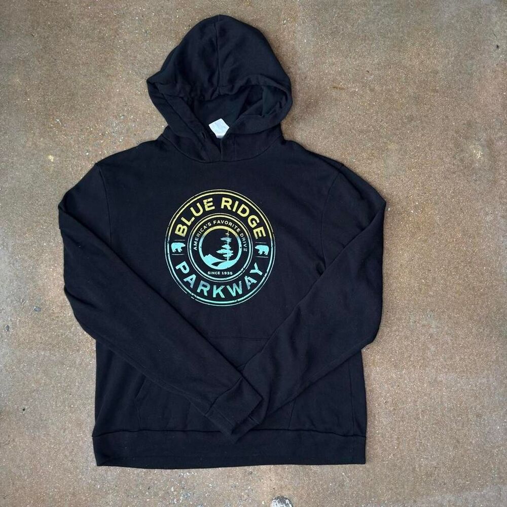 black blue ridge parkway hoodie with clean outdoorsy graphic mens xl